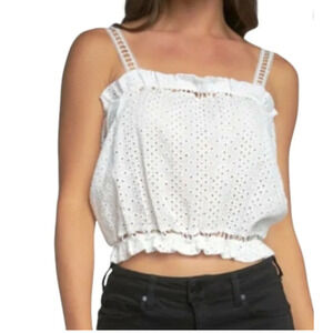 Elan Sleeveless Crop Top Blouse Eyelet Fabric Elastic waist White sz S 

#059